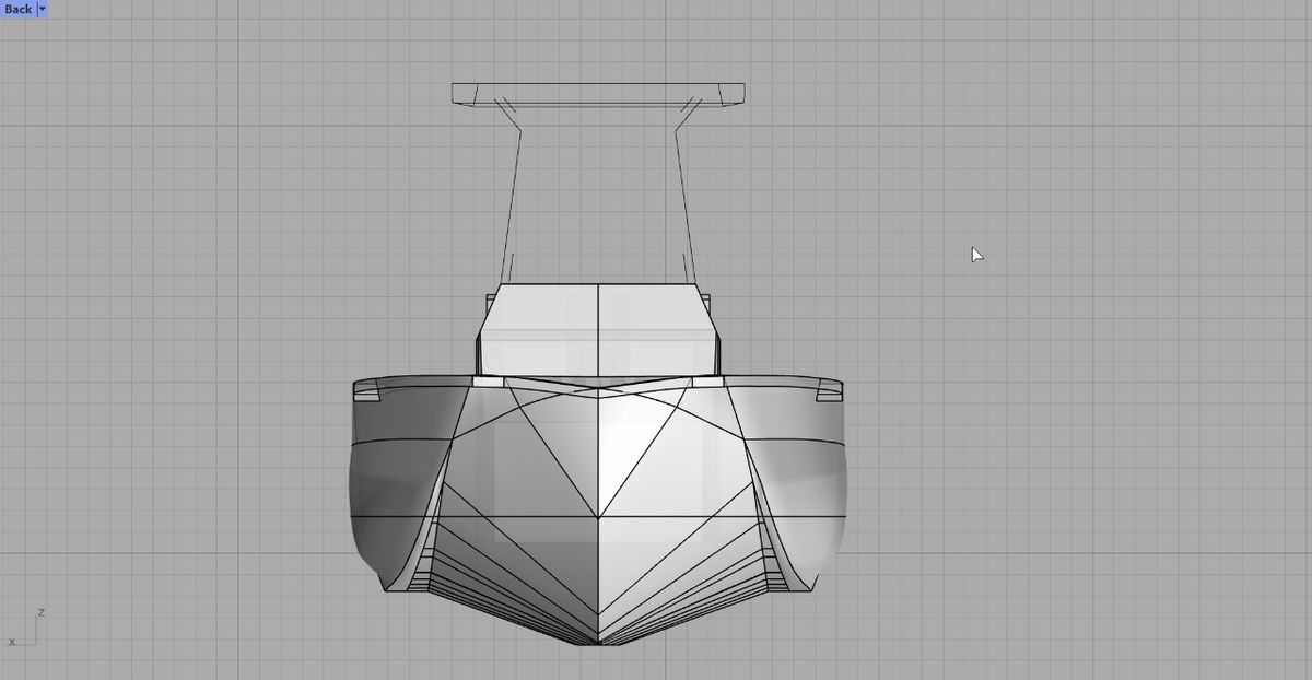Diamond B26 body plan in CAD, bow view