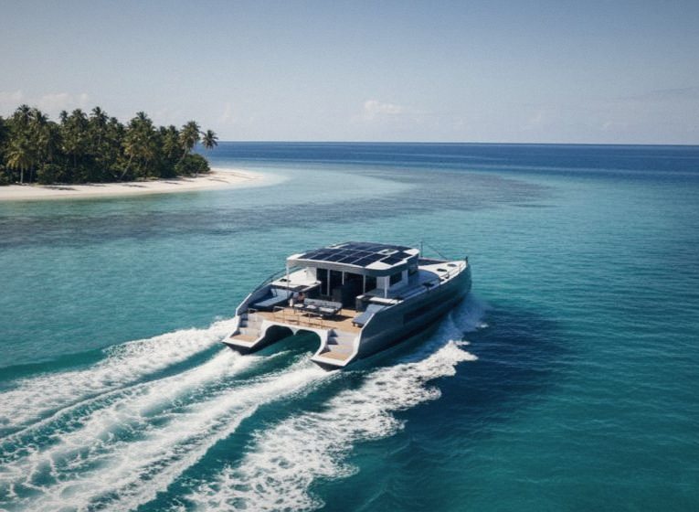 Render of the Vision 59 running at speed between islands